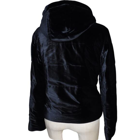 RALPH LAUREN size S black quilted hooded velour zip front jacket - Picture 4 of 6